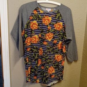 Lularoe Gray orange blue 3/4sleeve flower print T Shirt